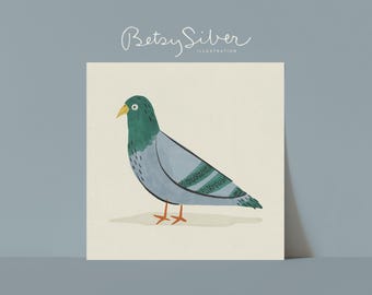 Whimsical Pigeon Art Print | Iridescent Bird Illustration