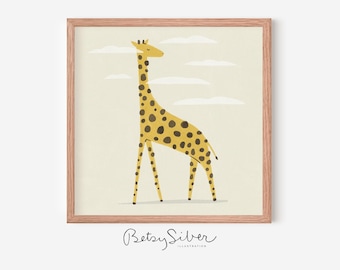 Lámina artística de jirafa enmarcada / Decoración infantil caprichosa