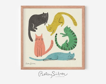 Ingelijste Cat Crew Art Print | Kinderkamerdecoratie | Kinderkamer kunst aan de muur | Kat kunst aan de muur | Kattenposter
