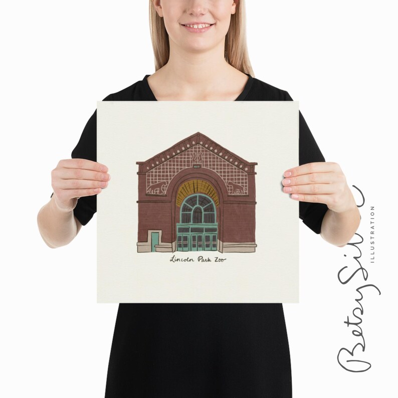 Lincoln Park Zoo Unframed Print | Chicago Zoo Art | Lion House Drawing