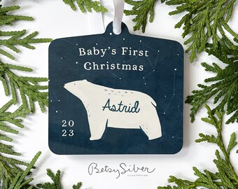 Personalized Baby's First Christmas Ornament | Polar Bear Ornament | First Christmas Bauble | Metal Christmas Ornament | Christmas Baby Gift
