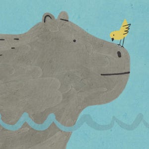Lámina artística enmarcada de hipopótamo / Decoración de pared divertida para habitación infantil imagen 6