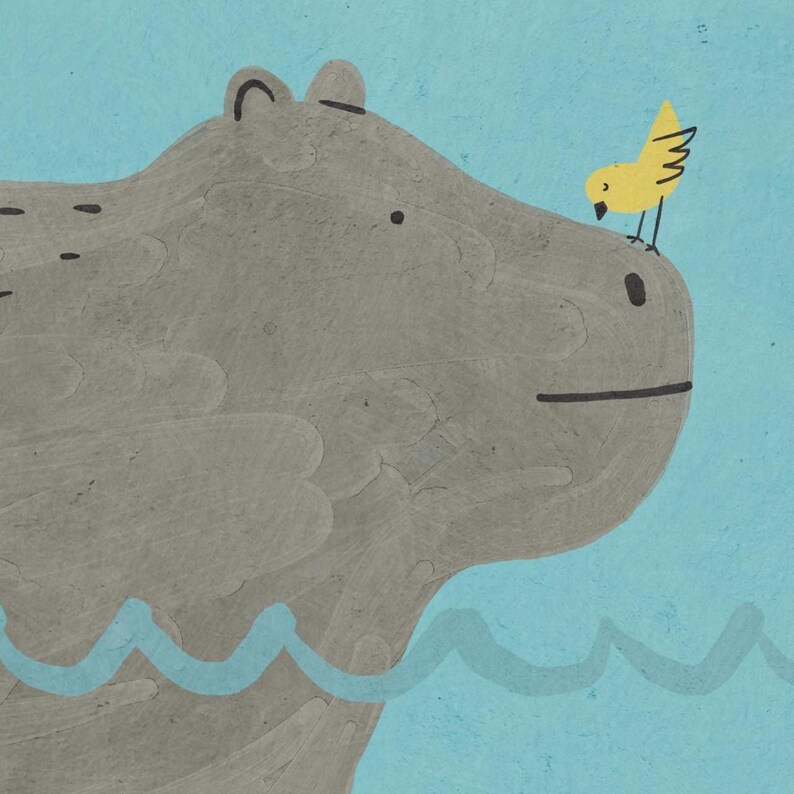 Lámina artística enmarcada de hipopótamo / Decoración de pared divertida para habitación infantil imagen 6