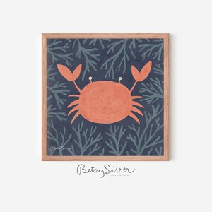Ingelijste krabkunstprint | Kinderkamerdecoratie | Kinderkamer kunst aan de muur | Nautische kunst aan de muur | Krabposter | Strandhuis decor
