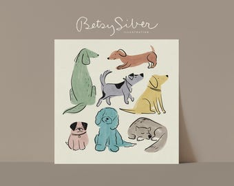 Dog Pack Art Print | Playful Mutts | Muted Colors