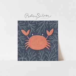 Krab kunstprint | Kinderkamerdecoratie | Kinderkamer kunst aan de muur | Nautische kunst aan de muur | Krabposter | Strandhuis decor