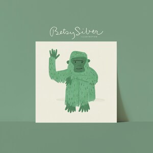 Freundlicher grüner Gorilla Kunstdruck | Kinderzimmer Dekor