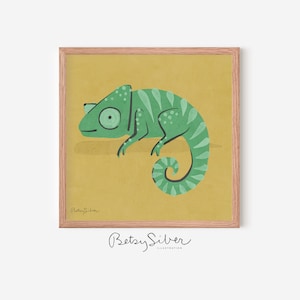 Framed Chameleon Art Print | Kid Room Decor | Nursery Wall Art | Reptile Wall Art | Chameleon Poster | Reptile Illustration