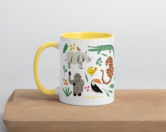 Safari Animals Mug | Hand-Drawn Zoo Animals, Colorful Interior