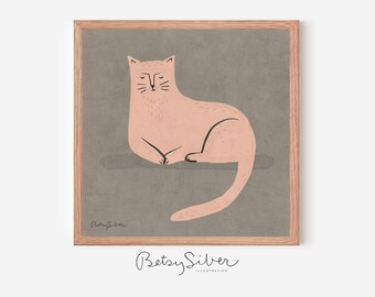 Framed Sitting Cat Art Print | Kid Room Decor | Nursery Wall Art | Cat Wall Art | Cat Poster