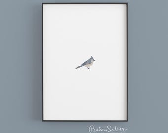 Tufted Titmouse Art Print | Miniature Bird Illustration | Kid's Room Decor
