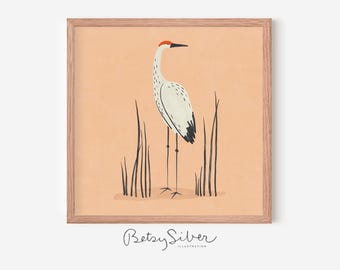 Ingelijste Sandhill-kraanvogelkunstprint | Giclée natuurillustratie
