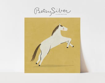 Lámina artística de caballo juguetón / Decoración para habitación infantil