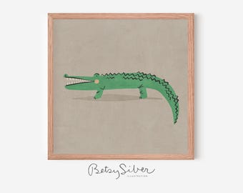 Lámina artística de cocodrilo enmarcada / Decoración divertida para habitación infantil