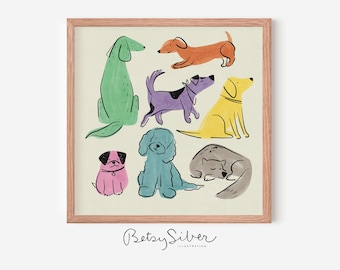 Impresión artística enmarcada de un perro / Decoración de habitación infantil / Arte de pared para guardería / Arte de pared de perro / Póster de perro