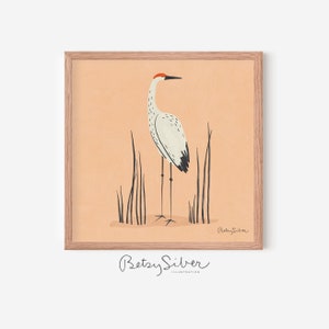 Gerahmter Kranich Kunstdruck | Kinderzimmer Dekor | Kinderzimmer Wand Kunst | Sandhill Kran Wand Kunst | Sandhill Kran Illustration | Natur Dekor