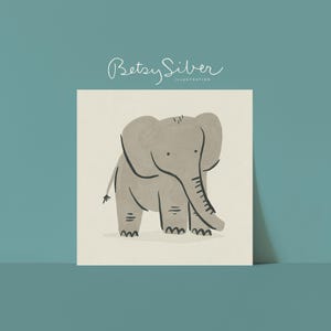 Elefantenkalb Kunstdruck | Kinderzimmer Dekor | Creme Hintergrund