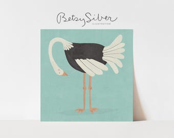 Curious Ostrich Art Print | Kid's Room, Nursery Decor
