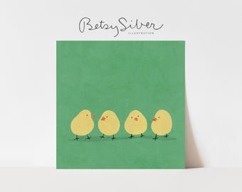 Lámina artística de pollitos / Ilustración de pollo dulce / Decoración infantil
