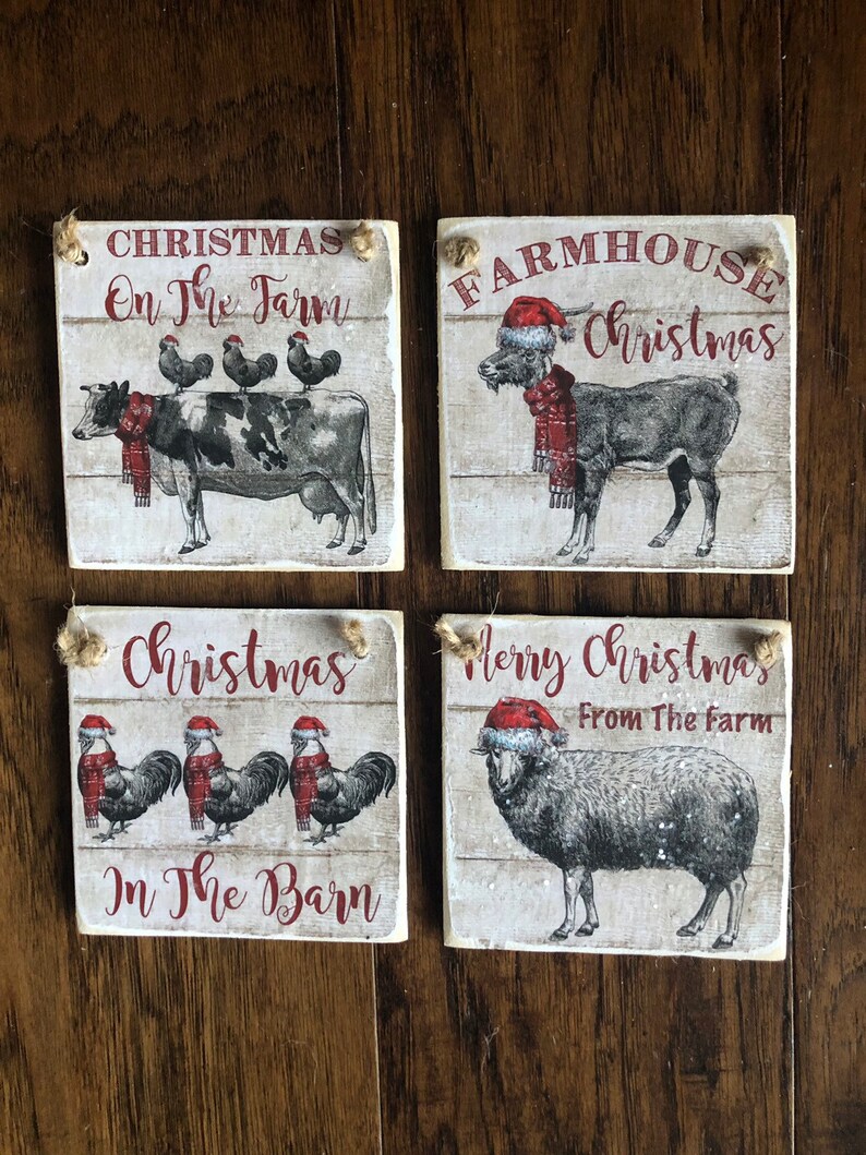 Vintage farm animal cow goat chicken sheep christmas ornament Etsy
