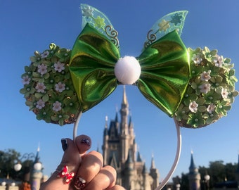 Tinkerbell Mickey Ears Green Tink Ears Floral Minnie Ears Peter Pan Tinkerbell Ears Floral Minnie Ears Greenery floral mickey ears