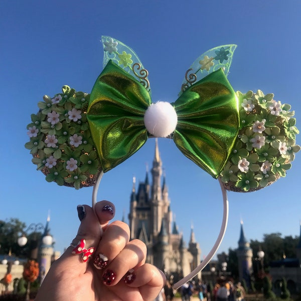 Tinkerbell Mickey Ears Green Tink Ears Floral Minnie Ears Peter Pan Tinkerbell Ears Floral Minnie Ears Greenery floral mickey ears