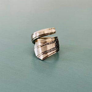 Size 8.5 Silver Plate Upcycled Vintage Spoon Handle Wrap Ring