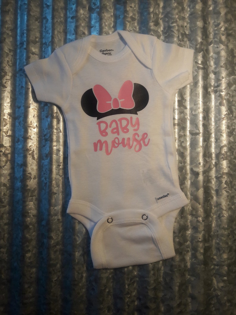 Baby Mouse Carter/'s Bodysuit Onesie Newborn Hospital Vacation Girl Mickey Ears Disney Personalized Bow Pink