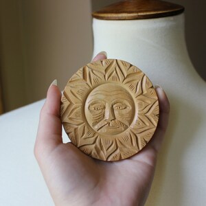Carved Wooden Sun Man Brooch, Made in India, Mustache image 4
