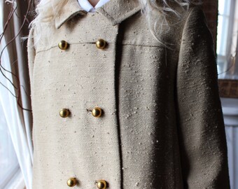 Cute Vintage 1960's Beige Mod Overcoat Coat by Brittany from Charles Sumner Boston with Gold Buttons