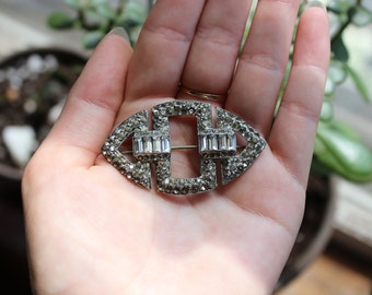 Estate Art Deco Geometric Rhinestone Brooch