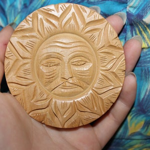 Carved Wooden Sun Man Brooch, Made in India, Mustache image 6