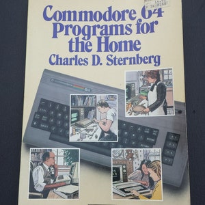 May include: Book cover titled "Commodore 64 Programs for the Home" by Charles D. Sternberg. The cover features illustrations of people using a Commodore 64 computer in various settings.