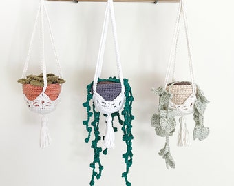 PATTERN ONLY - Hanging Mini Pots Crochet Pattern. Mini plant hanger. Crochet plant pots.