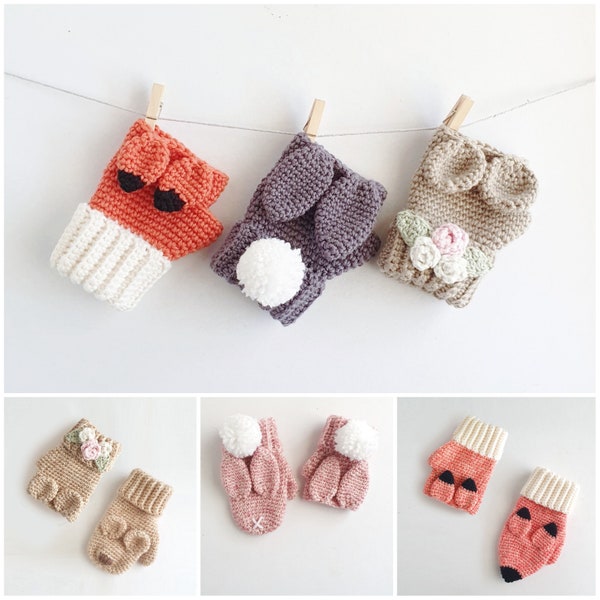 MULTIBUY PATTERN - Crochet Animal Gloves. Multiple Buy Discount. Fingerless and Mitten options. 3x Patterns included