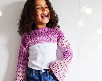 PATTERN ONLY - Childrens Azaria Shrug Crochet Pattern. Bell Sleeve top, crochet lace top