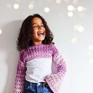 PATTERN ONLY - Childrens Azaria Shrug Crochet Pattern. Bell Sleeve top, crochet lace top