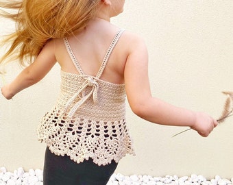 PATTERN ONLY - Crochet Juniper Top. Children's Lace peplum crop top.