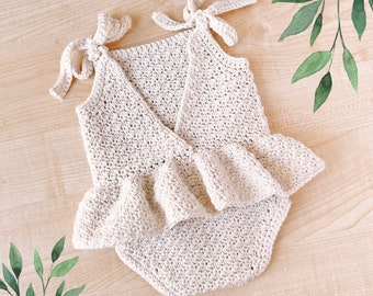 PATTERN ONLY - Crochet Pattern Baby Romper. The Lulu Romper. NB to 2T Frilled romper. Low back crossover detail. Romper Onesie with skirt.