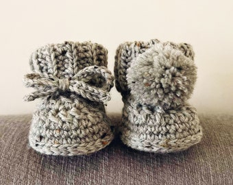 PATTERN ONLY - Crochet Hayden Booties. Rib Cuff Pom Pom Booties