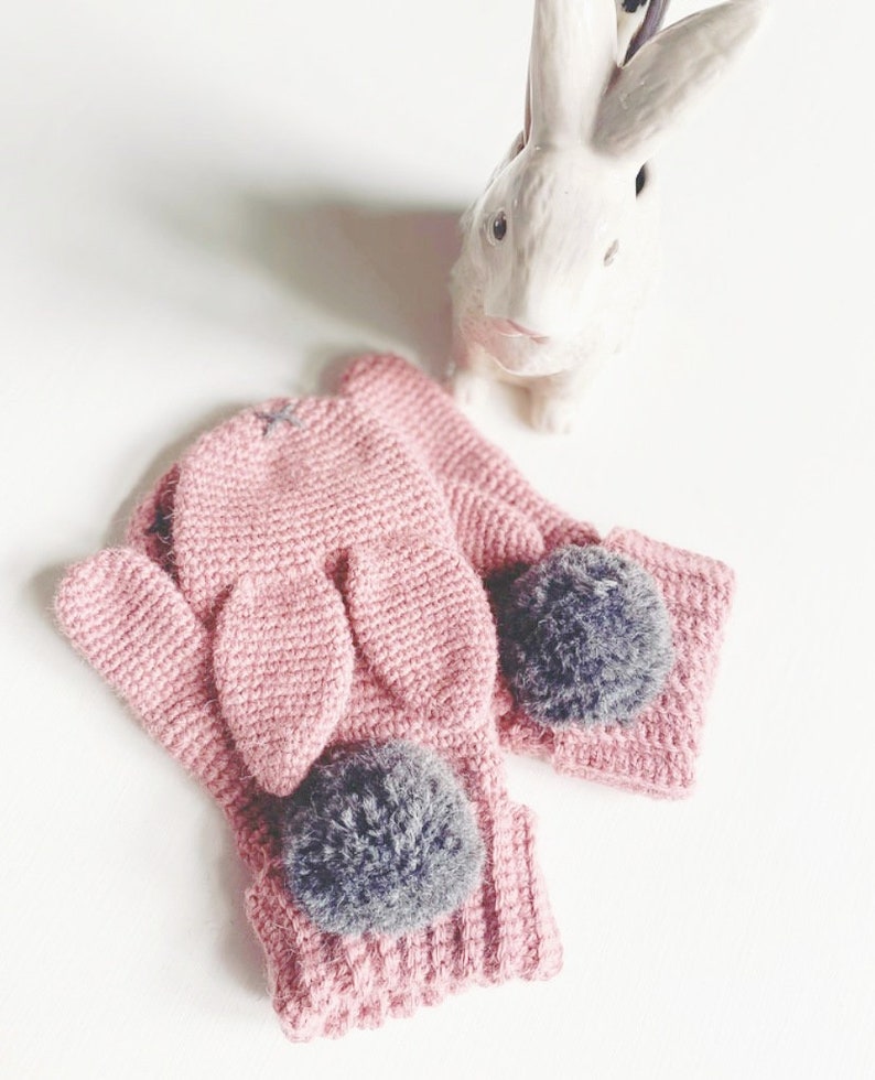 PATTERN ONLY Crochet Bunny Gloves. Fingerless and Mitten options. child/todder gloves image 4