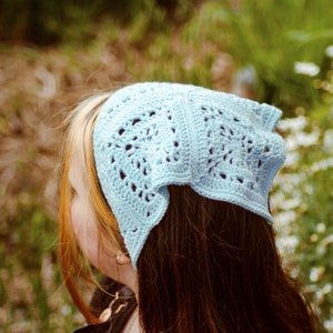 PATTERN ONLY - Crochet Ginny Headscarf. Toddler/Child/Adult sizes. Boho Headscarf. Bandana. Lace headscarf.