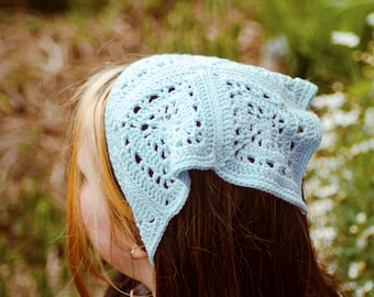 PATTERN ONLY - Crochet Ginny Headscarf. Toddler/Child/Adult sizes. Boho Headscarf. Bandana. Lace headscarf.