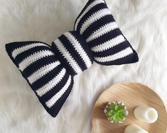 PATTERN ONLY - Crochet Striped Bow Pillow Pattern. DIY nursery decor.