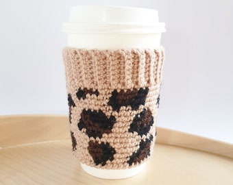 PATTERN ONLY - Crochet Leopard Print coffee cozy. Takeaway coffee sleeve. DIY gifts