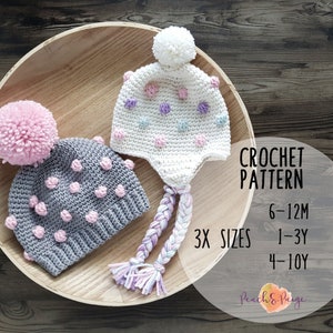 PATTERN ONLY - Toddler/Child gumdrop beanie/beanie crochet pattern/bobble beanie/crochet hat