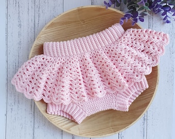 PATTERN ONLY - Isabella Bloomers. Baby/Toddler elastic waist bloomer shorts with lacey skirt. Crochet nappy cover.