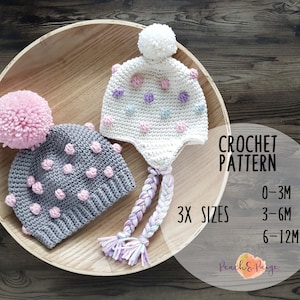 PATTERN ONLY Baby/Toddler gumdrop beanie/beanie crochet pattern/bobble beanie/crochet hat image 1