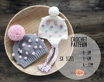 PATTERN ONLY - Baby/Toddler gumdrop beanie/beanie crochet pattern/bobble beanie/crochet hat