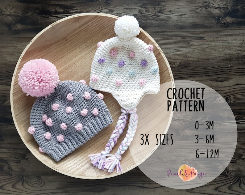 PATTERN ONLY Baby/Toddler gumdrop beanie/beanie crochet pattern/bobble beanie/crochet hat image 1